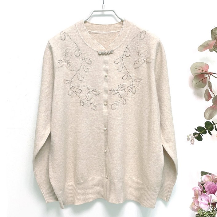 국민할매 할머니옷 엄마옷 쟈가드 진주 포인트 콩단추 니트 티셔츠JS2128 요양원옷 겨울티