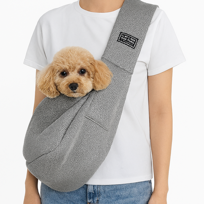 오썸머 강아지 고양이 메쉬 슬링백 이동가방 포대기, 1개, 그레이