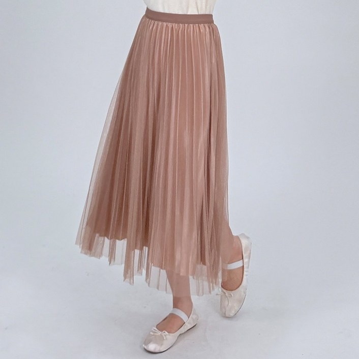 글로우 더블 플리츠 밴딩 플레어 레이스 샤 스커트