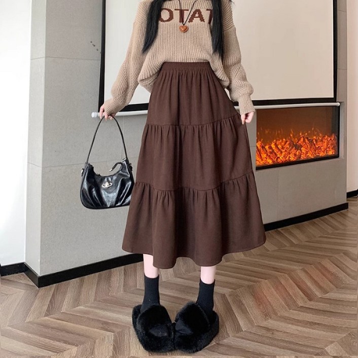 해피유통 여성 가을겨울 레이어드 롱 스커트 캐주얼 패션