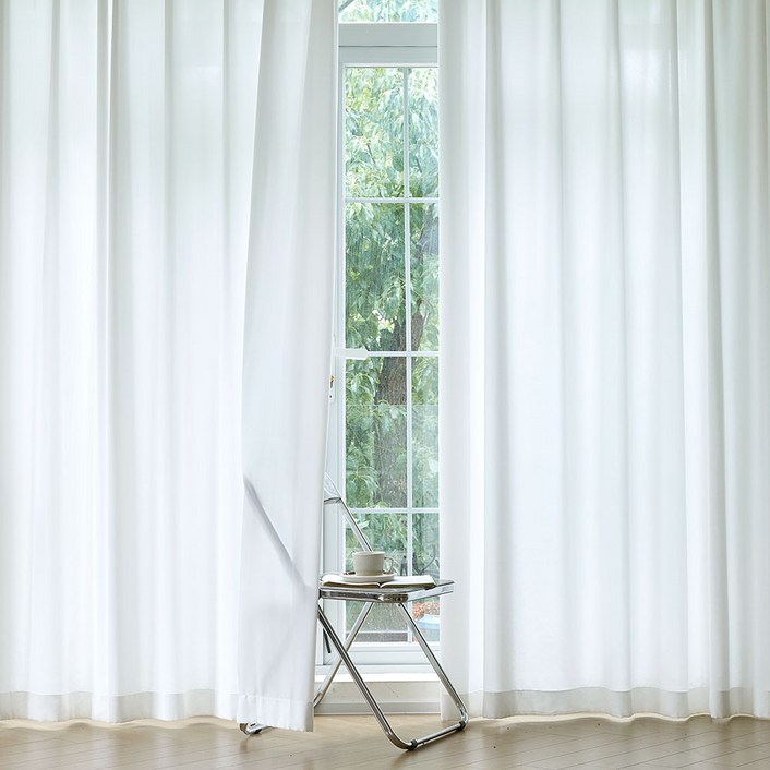 사라하우스 비침없는 밀크화이트 쉬폰 차르르 2배 나비주름형 커튼