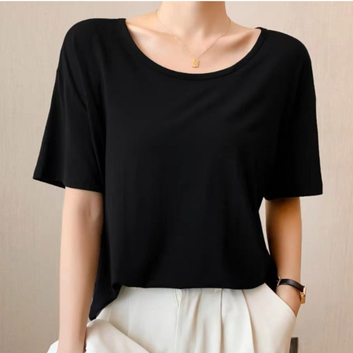 [어썸데어] 여성 U넥 루즈핏 반팔 티셔츠