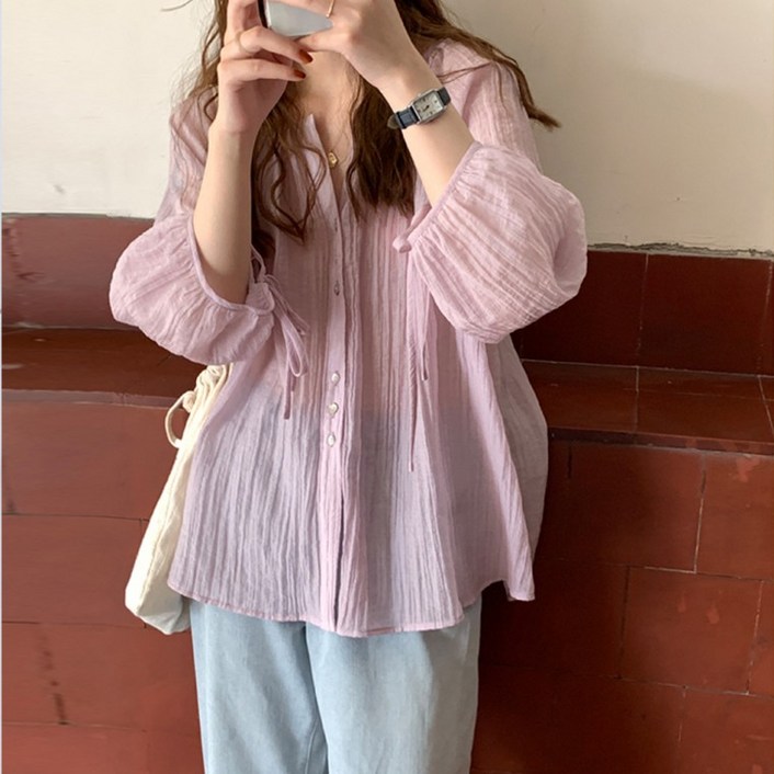 바스락 블룸 루즈핏 셔츠형 블라우스