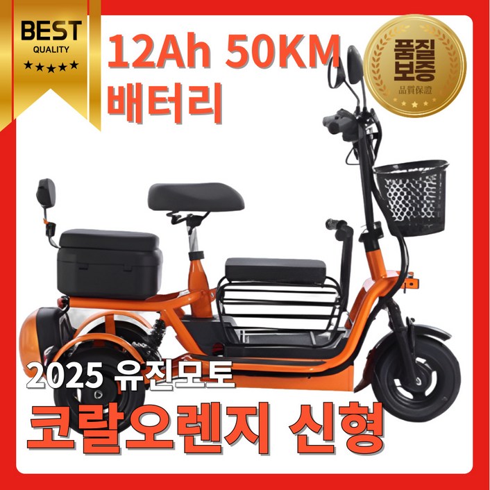 유진모토 48V 초강력 세발전기자전거 삼륜 성인용 노인 어르신 여성 3인용 접이식