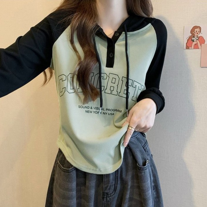 더벨러리 여성 레터링 후드 긴팔 티셔츠 BKT4305 후드티