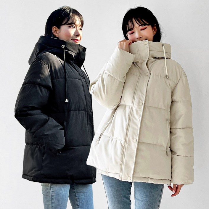 바이얼리 오버핏 하이넥 후드 하프패딩  빅사이즈