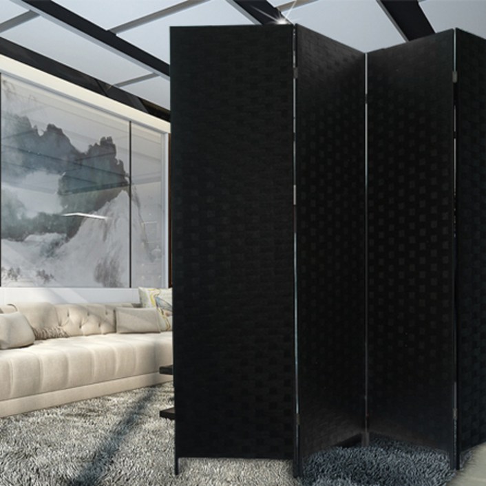 에코팩토리 인테리어 파티션 핸드메이드 라탄 칸막이 공간분리 가벽, [E-대형] 올:블랙 높이150x넓이200cm