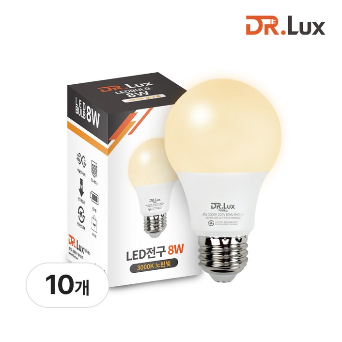 닥터룩스 LED 전구 8W, 전구색, 10개