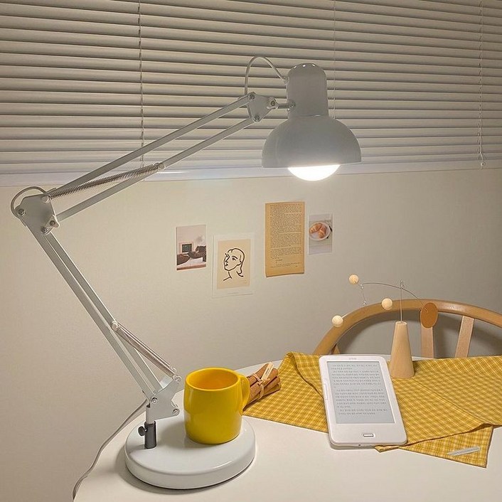[메가] 제도 집게 책상 스탠드+LED램프, 화이트