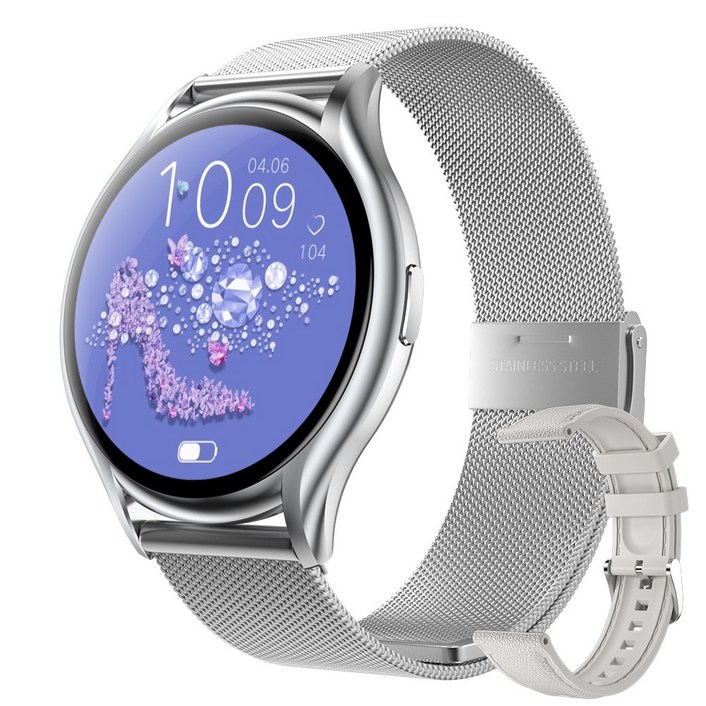 Wapik 블루투스 통화 스마트워치 Y2 AMOLED 초슬림 패션시계, GPS + 블루투스, 3.6cm, 실버