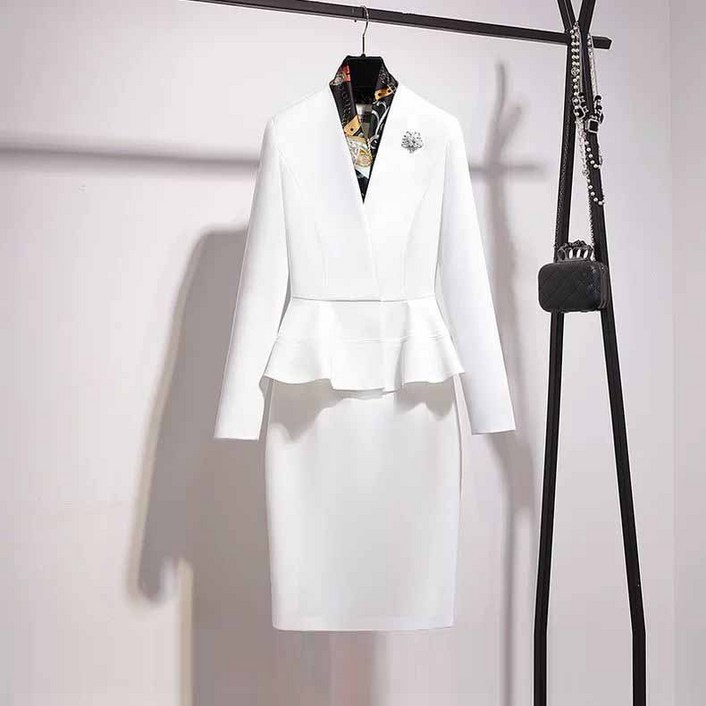 여성 정장 스커트 투피스 세트 봄 가을 여자용 엘레강스 자켓 + 스커트 세트 오피스룩 YLP
