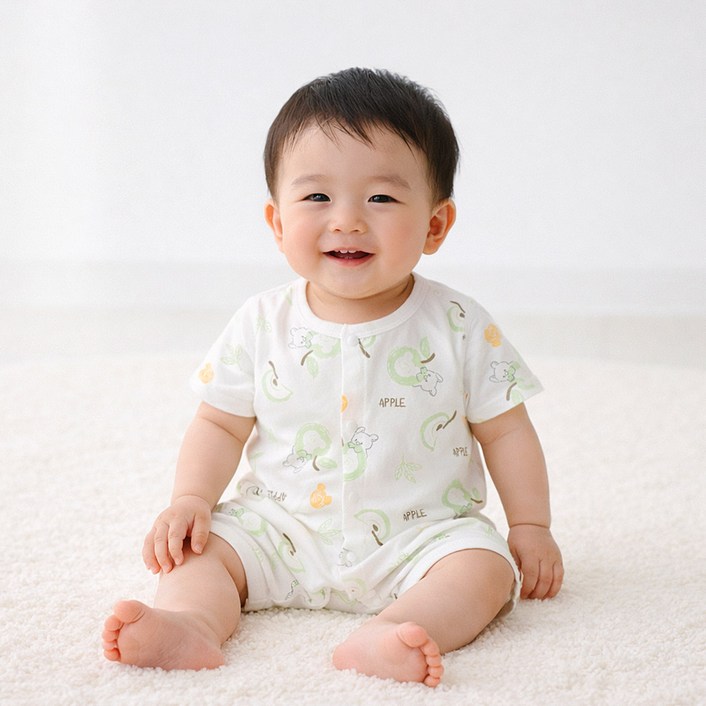 마롤로뜨 순면 반팔 아기바디수트 KC인증 나염 아기옷 실내복 내의 출산선물 신생아 백일