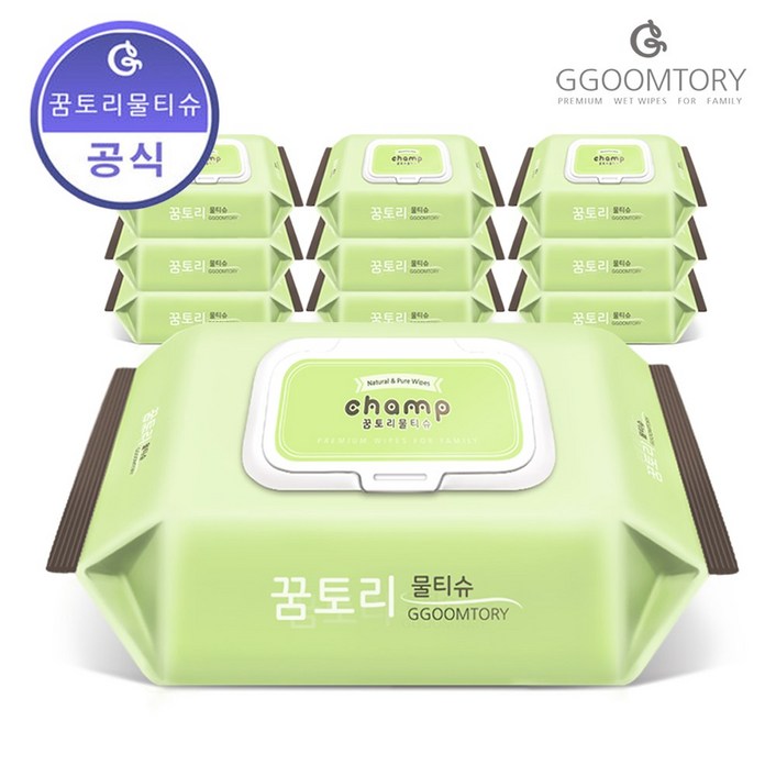 꿈토리 뉴 가득찬챔프 엠보싱 유아물티슈 캡형 55gsm, 300g, 100매, 10팩