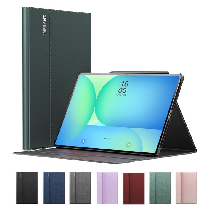 VISBYH 비스비 갤럭시탭 S10 FE+플러스 케이스 10단각도조절 북커버 케이스, 미드나잇그린, 1개