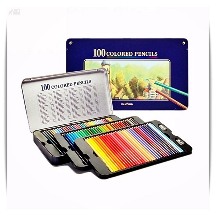 문화 넥스프로 유성색연필 100색 미술 전문가 채색용 틴케이스 세트 앤츠런2