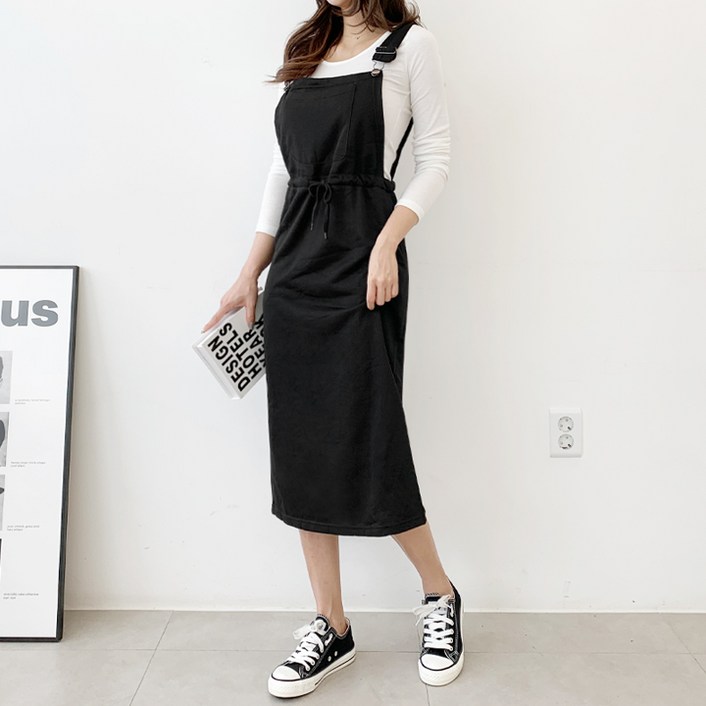 여성용 완전 편해 데일리 캐쥬얼 포켓 멜빵 원피스 꾸안꾸로 코디 한벌 완성 