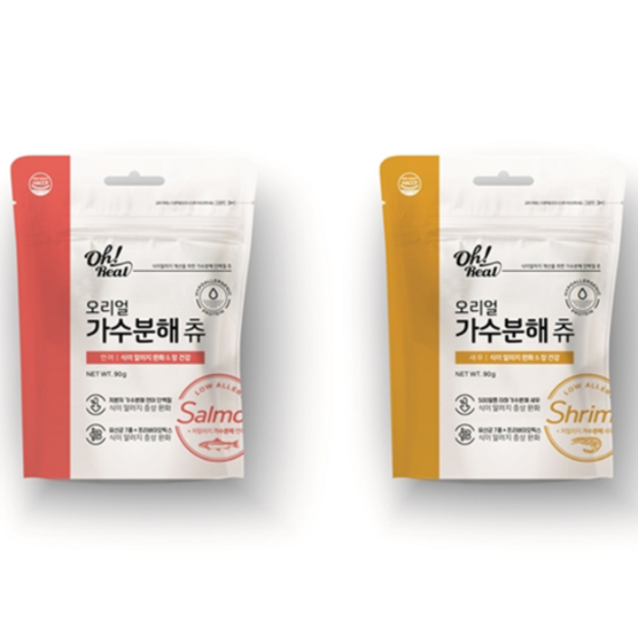 오리얼 강아지 가수분해 츄 연어 90g  새우 90g 건조간식 세트