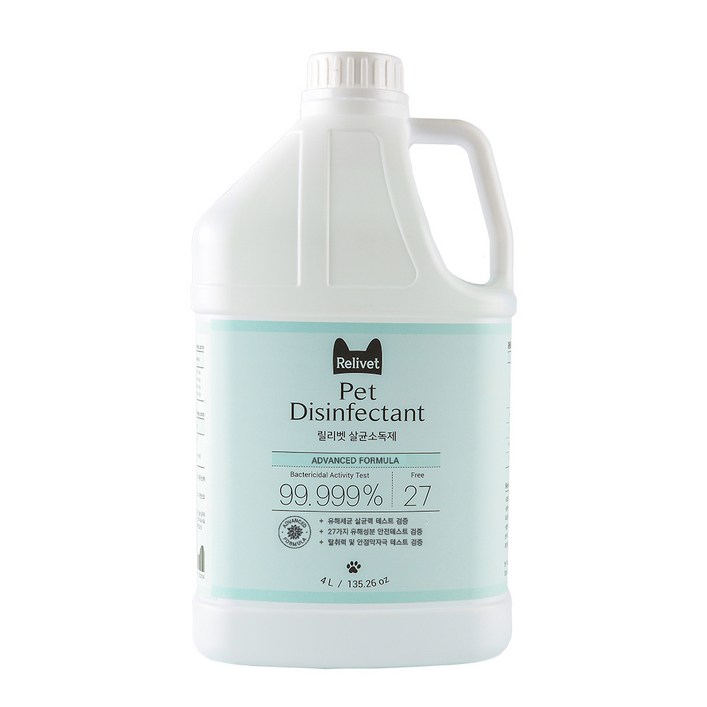 Relivet 반려동물 살균소독제 무향, 4L, 1개