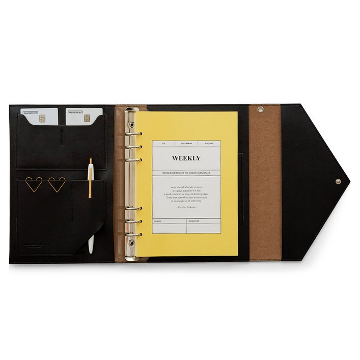 퍼니메이드 클러치 6공 다이어리 노트커버 A5 세트, 블랙, 1세트