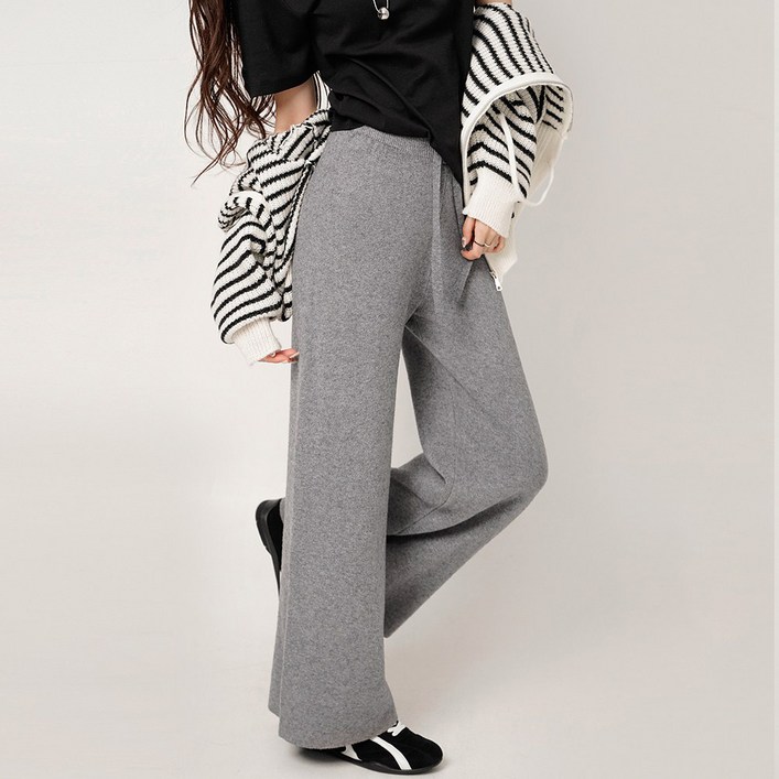 코튼클로젯 여성용 숏/롱 기장 데일리 밴딩 와이드 니트 팬츠