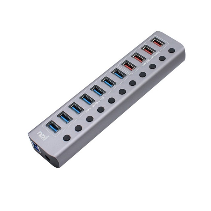 넥시 USB3.0 11포트 유전원 허브 NXU1011P, 혼합색상