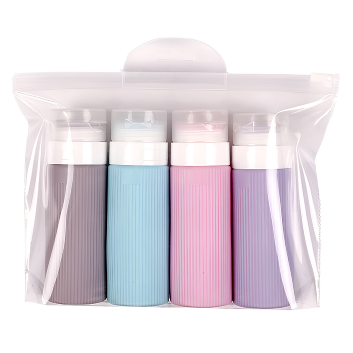 마움스 새지않는 실리콘 튜브 여행용 공병 샴푸통 4개  파우치, 1세트, 보라, 핑크, 그레이, 민트샴푸공병