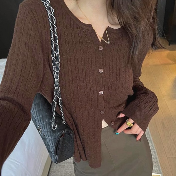 메이첼 여성용 라운드넥 바로크 꽈배기 니트 가디건 10079