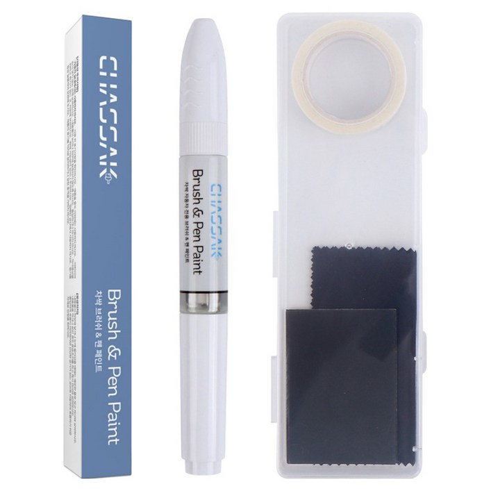 차싹 휠 전용 자동차 붓펜 페인트 + 보관 케이스 + 초극세사 + 사포 3p + 마스킹테이프 풀세트, 1세트, 블랙유광