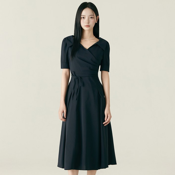 로엠 여성용 오픈카라 랩 원피스