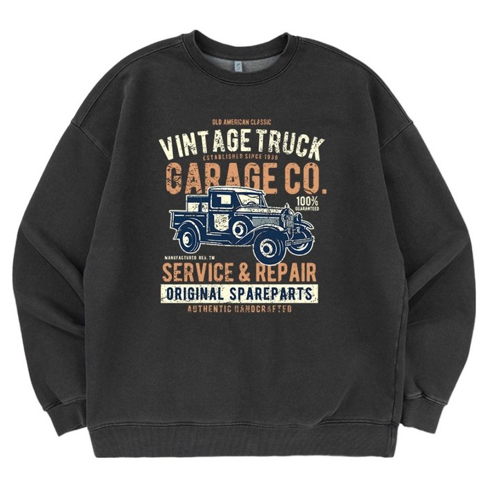 일루소 600G 피그먼트 빈티지트럭 맨투맨