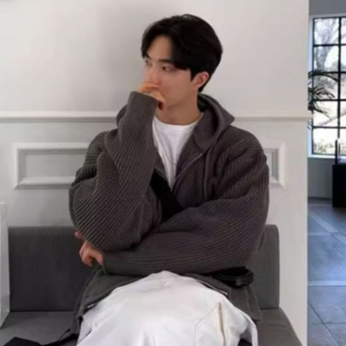 제이티엘 남성용트렌디투웨이지퍼루즈핏니트집업