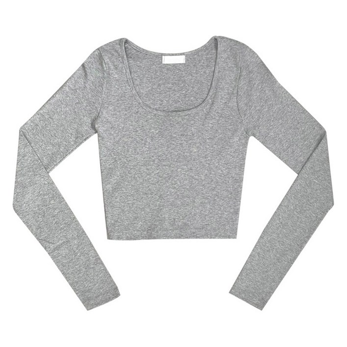 플랜데이 여성용 밍티 유넥 크롭 긴팔 티셔츠