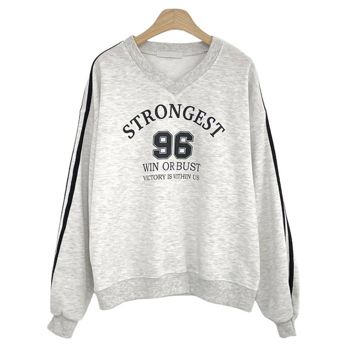 위드후이린 버트 브이넥 두줄 오버핏 맨투맨