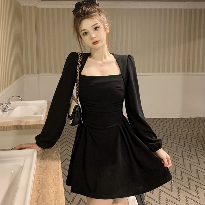 피어니스트 스퀘어넥 셔링 A라인 미니 원피스 빅사이즈 포함