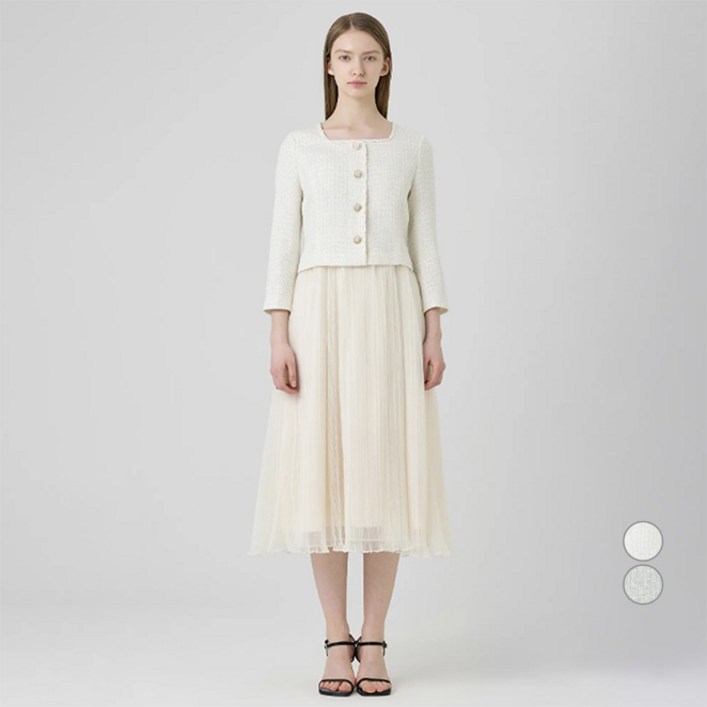 라인어디션 여성용 스퀘어넥 트위드 탑 원피스