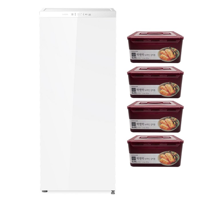 루컴즈 김치다움mini 122L 스탠드형 1도어 김치냉장고  락앤락 김치통 4p 세트 방문설치, 화이트, R123M01L