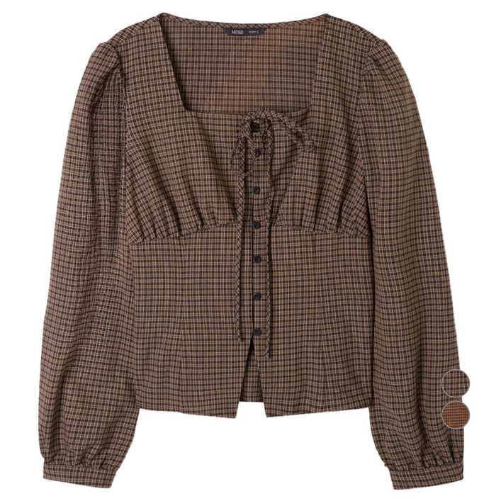 미쏘 여성용 체크 스퀘어넥 블라우스