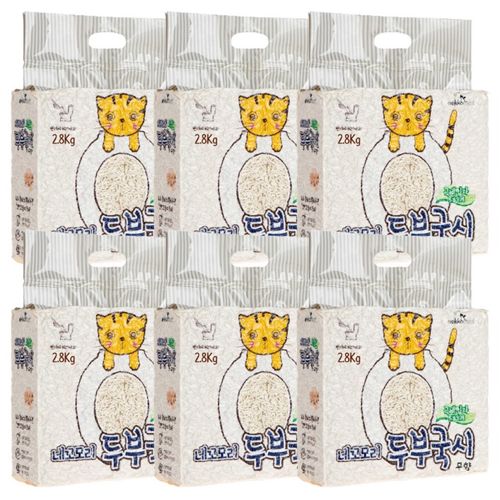 네꼬모리 두부국시 극세입자 고양이 모래, 2.8kg, 6개, 무향