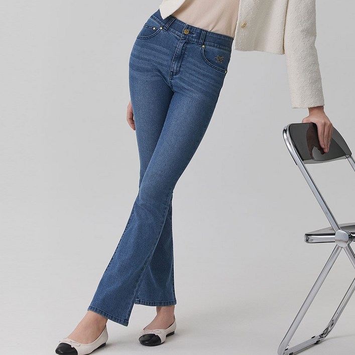 뱅뱅 여성용 라이크라 세미 플레어핏 데님팬츠