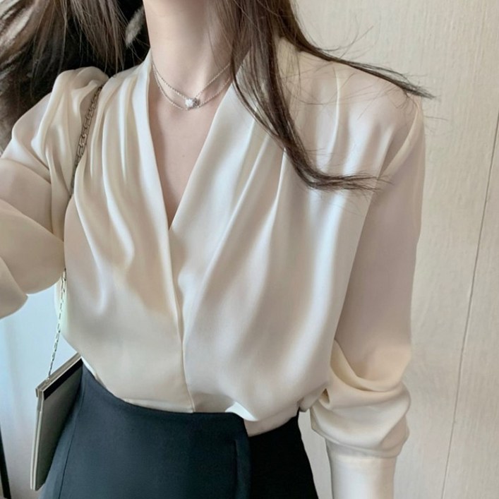 아이엠몽 여성용 라파르 브이넥 프렌치 블라우스