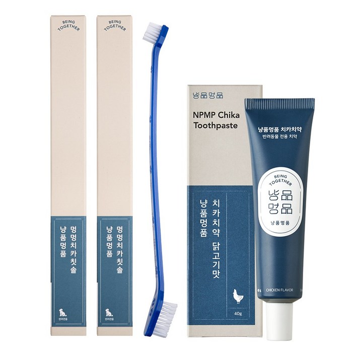 냥품멍품 강아지 멍멍 치카칫솔 2개 치카치약 닭고기맛, 40g, 1세트 냥품멍품 강아지 멍멍 치카칫솔 2개 치카치약 닭고기맛, 40g, 1세트