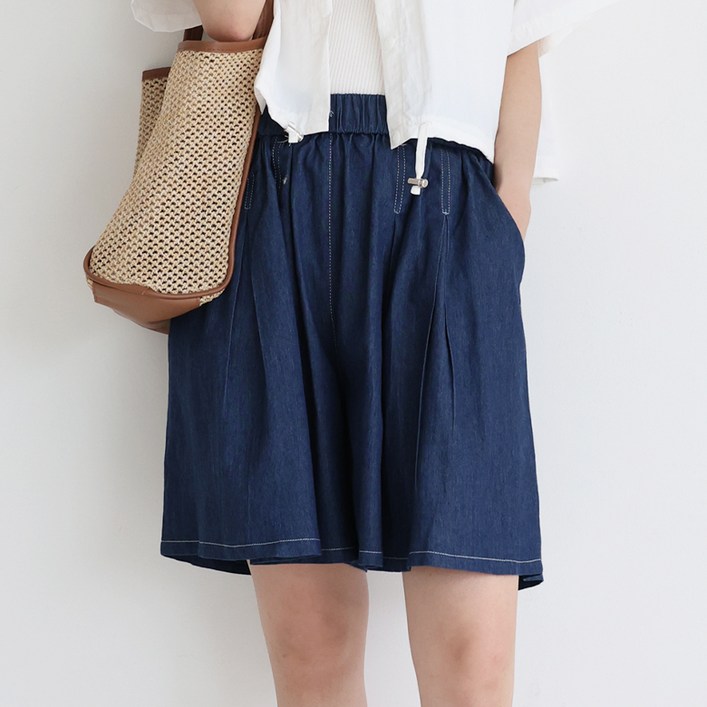 모이르벨라 여성용 타미 데님 밴딩 3부 치마 바지 P24SS2A0387