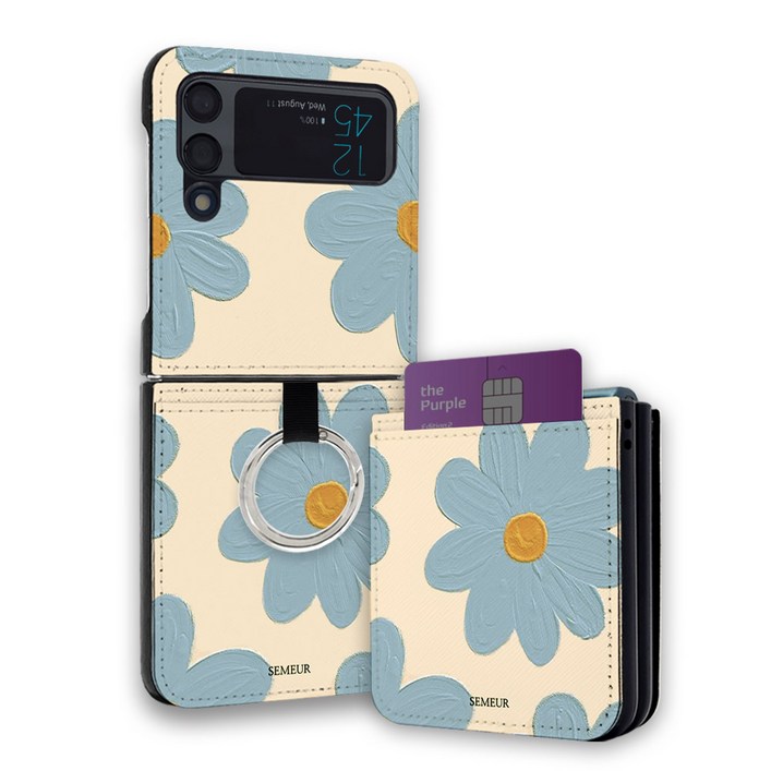 갤럭시z플립3 스메르 디자인 링 카드수납 가죽 휴대폰 케이스