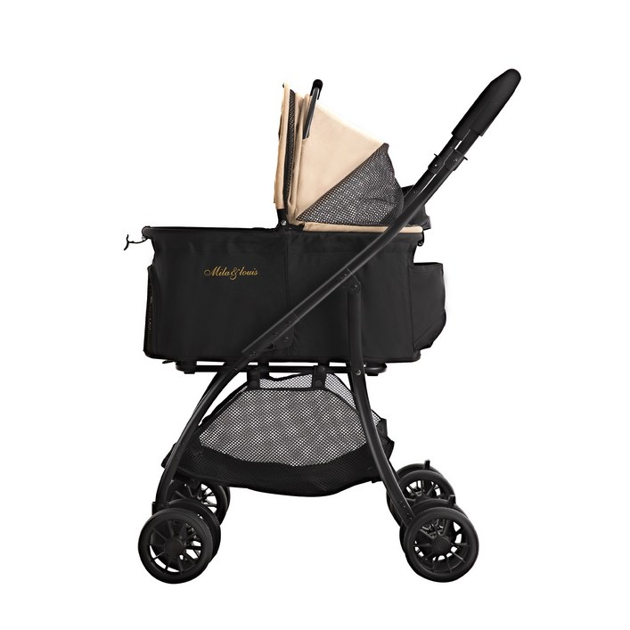 MILA&LOUIS 접이식 분리식 반려동물 유모차 강아지 유모차 고양이유모차 개모차 일체형 뉴바론 개모차 원터치 퀵폴딩 개모차, 베이지, 1개