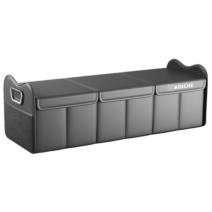 코이체 자동차 트렁크 정리함 고급 가죽 듀얼 커버 접이식 분리 수납함 차량용 수납박스, 블랙