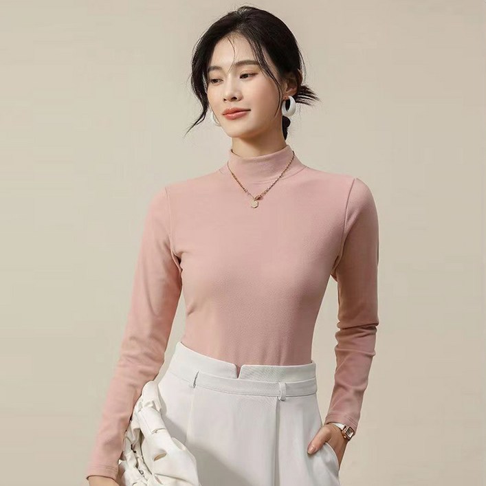 사입자몰 GJ42 릴리반목티 이너 프릴 폴라 레이어드 긴팔 반폴라 반하이넥 티셔츠 블라우스 니트 원피스 여성 미시