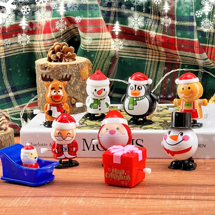 이지유 크리스마스 태엽 장난감 세트 가챠 움직이는 피규어 산타 눈사람 인형 파티 장식소품