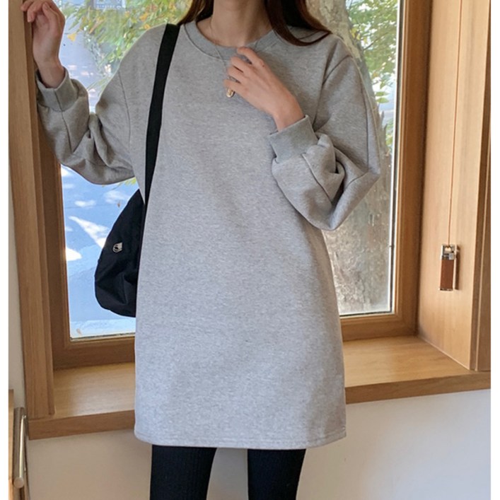 마이쏭 여성 빅사이즈 기모맨투맨 오버핏 겨울 롱티 웨이즈포켓롱맨투맨(기모)