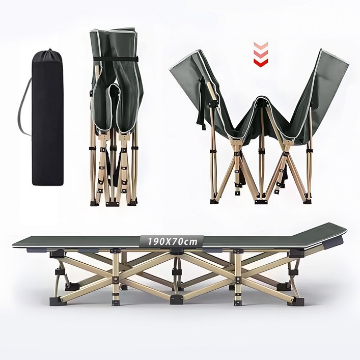 휴대용 접이식 침대 원터치로 간편하게 펼쳐 조립 불필요 넓고 튼튼하며 안정적 방수 최대 하중 150kg 가볍고 수납가방 포함 야외 캠핑 가정 휴식 정원 사무실 및 레, 그레이