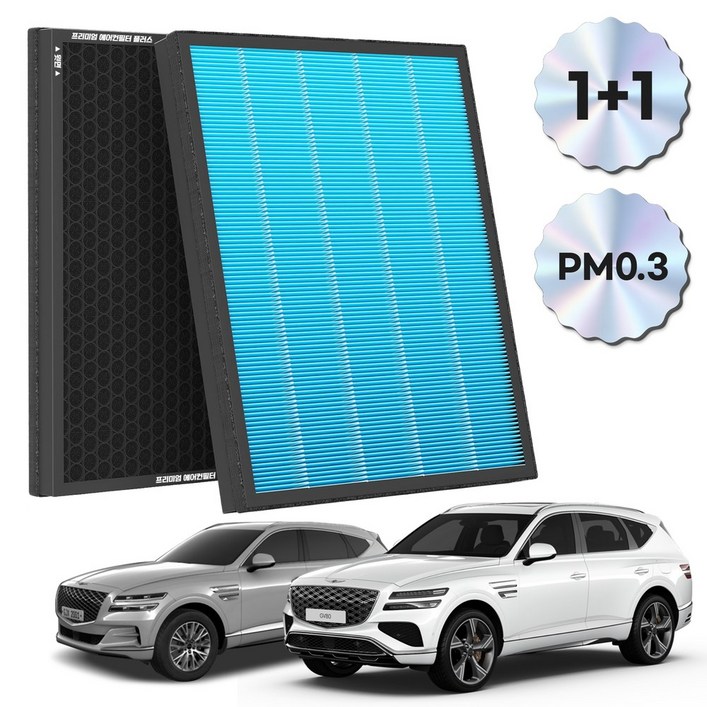 1+1 PM 0.3 에어컨필터 활성탄 블루 초미세먼지, 2개, GV80 [FCP-18]